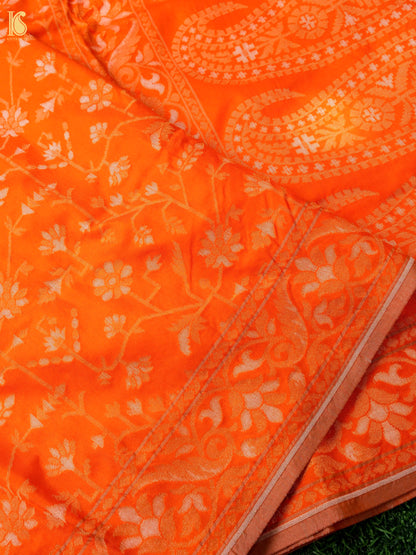 Banarasi Katan Silk Jamdani Saree in Tangerine Orange