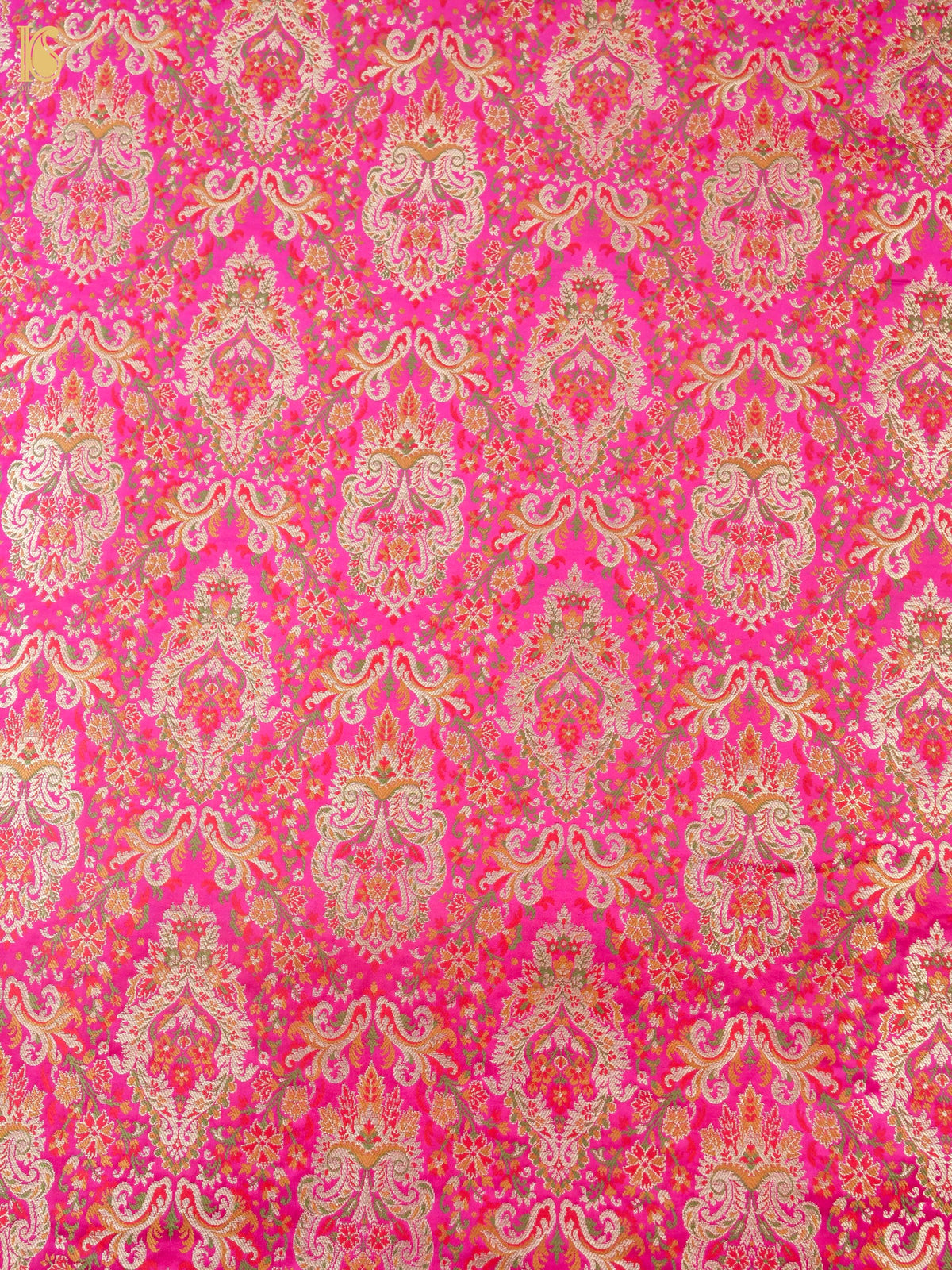Khinkhwab Katan silk Banarasi Kinkhab brocade fabric in magenta with multicolour Meenakari weave