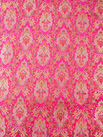 Khinkhwab Katan silk Banarasi Kinkhab brocade fabric in magenta with multicolour Meenakari weave