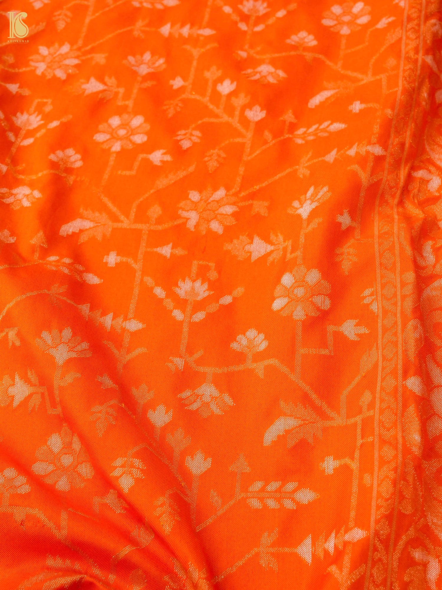 Banarasi Katan Silk Jamdani Saree in Tangerine Orange