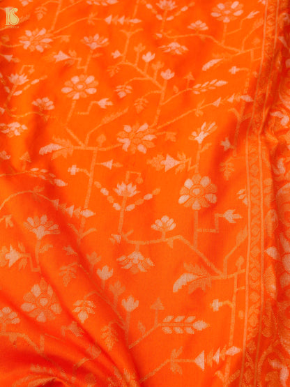 Banarasi Katan Silk Jamdani Saree in Tangerine Orange