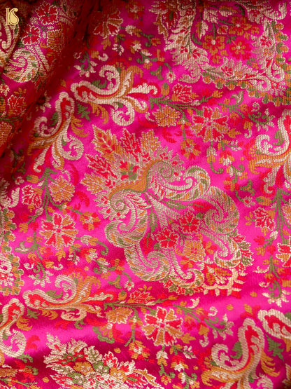 Khinkhwab Katan Silk Banarasi Kinkhab brocade fabric in magenta with multicolour Meenakari detailing