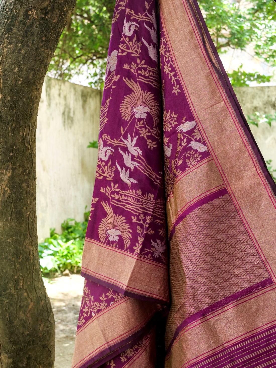 Handwoven Banarasi Katan Silk Dupatta in Mulberry Purple - Bulbul