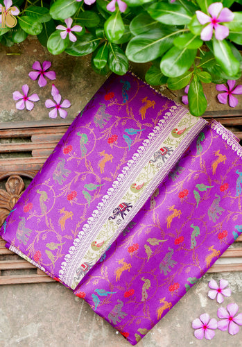 Handwoven Banarasi Katan Silk Kadwa Shikargah Saree