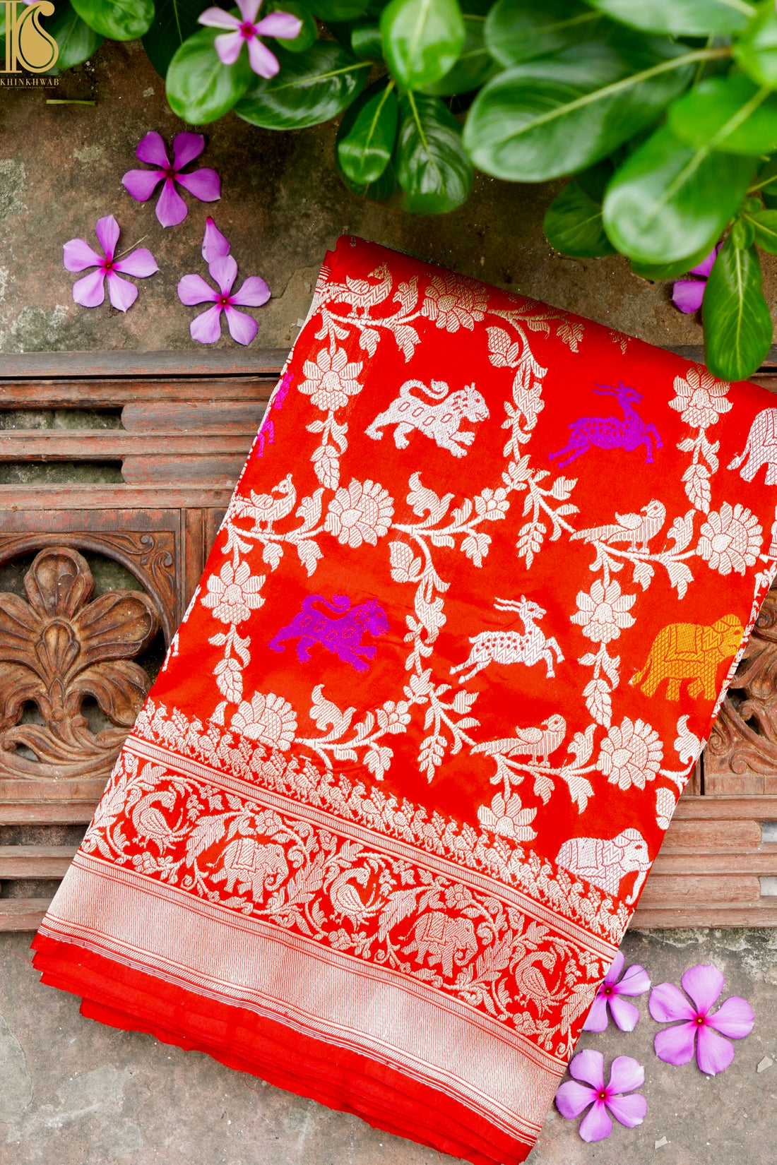 Handwoven Banarasi Katan Silk Kadwa Shikargah Saree