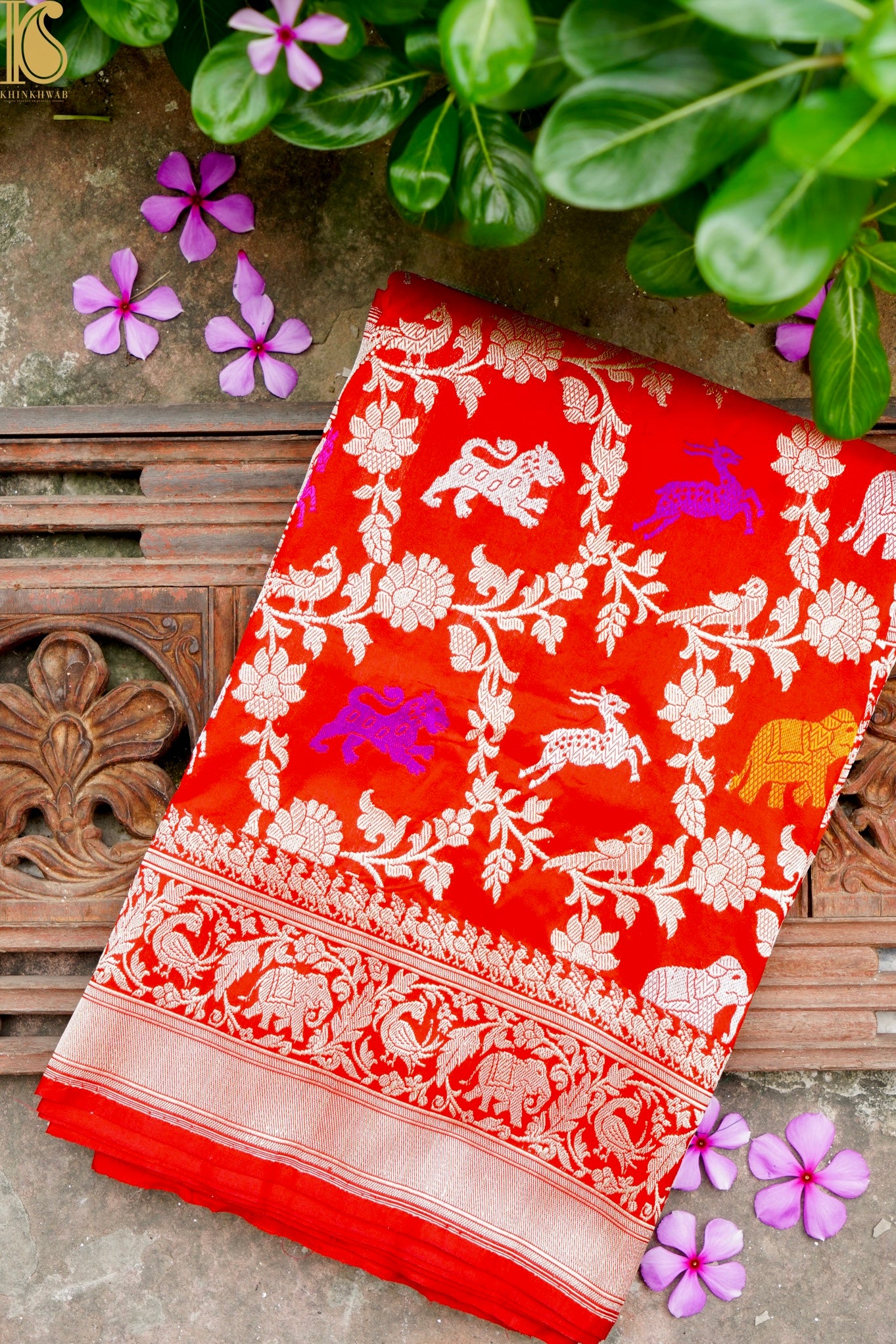 Handwoven Banarasi Katan Silk Kadwa Shikargah Saree