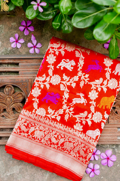 Handwoven Banarasi Katan Silk Kadwa Shikargah Saree