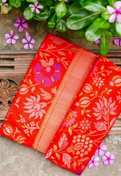 Rakhtambari Handloom Banarasi Silk Real Silver Zari Jamdani Saree