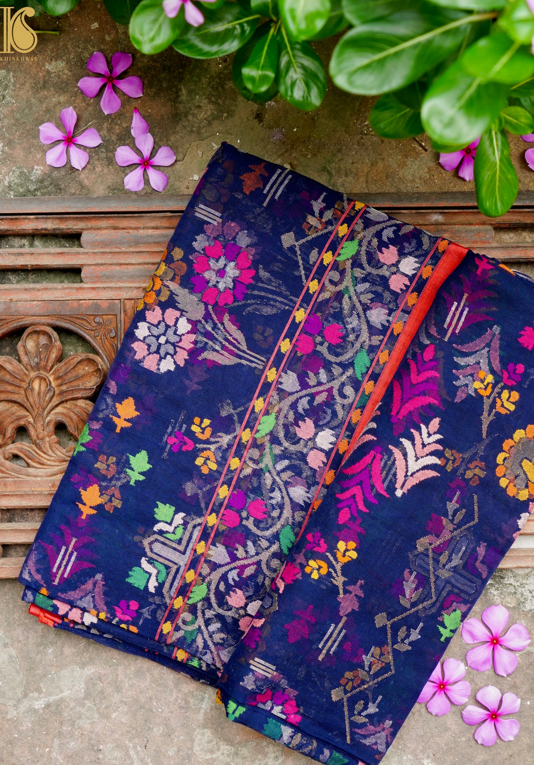 Neelambari Handloom Banarasi Real Silver Zari Cotton Saree