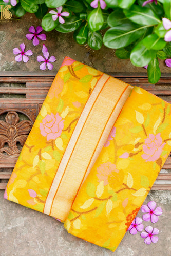 Pitambari Handloom Banarasi Real Silver Zari Cotton Saree