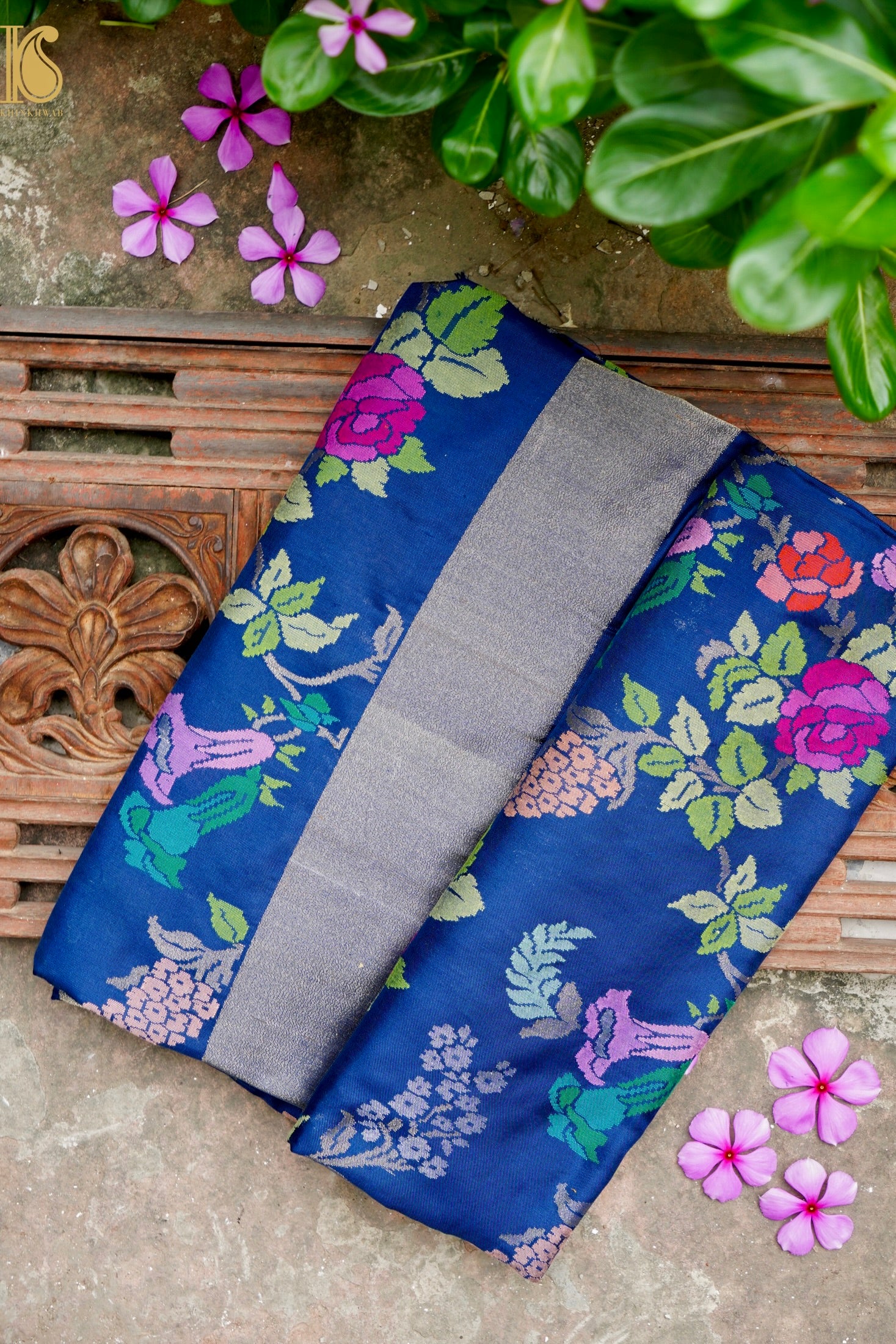 Neelambari Handloom Banarasi Silk Real Silver Zari Jamdani Saree