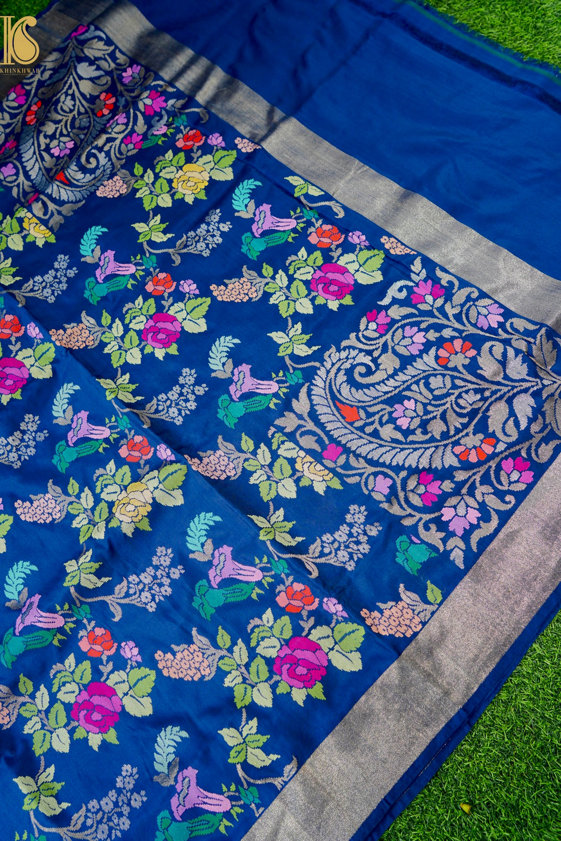 Neelambari Handloom Banarasi Silk Real Silver Zari Jamdani Saree