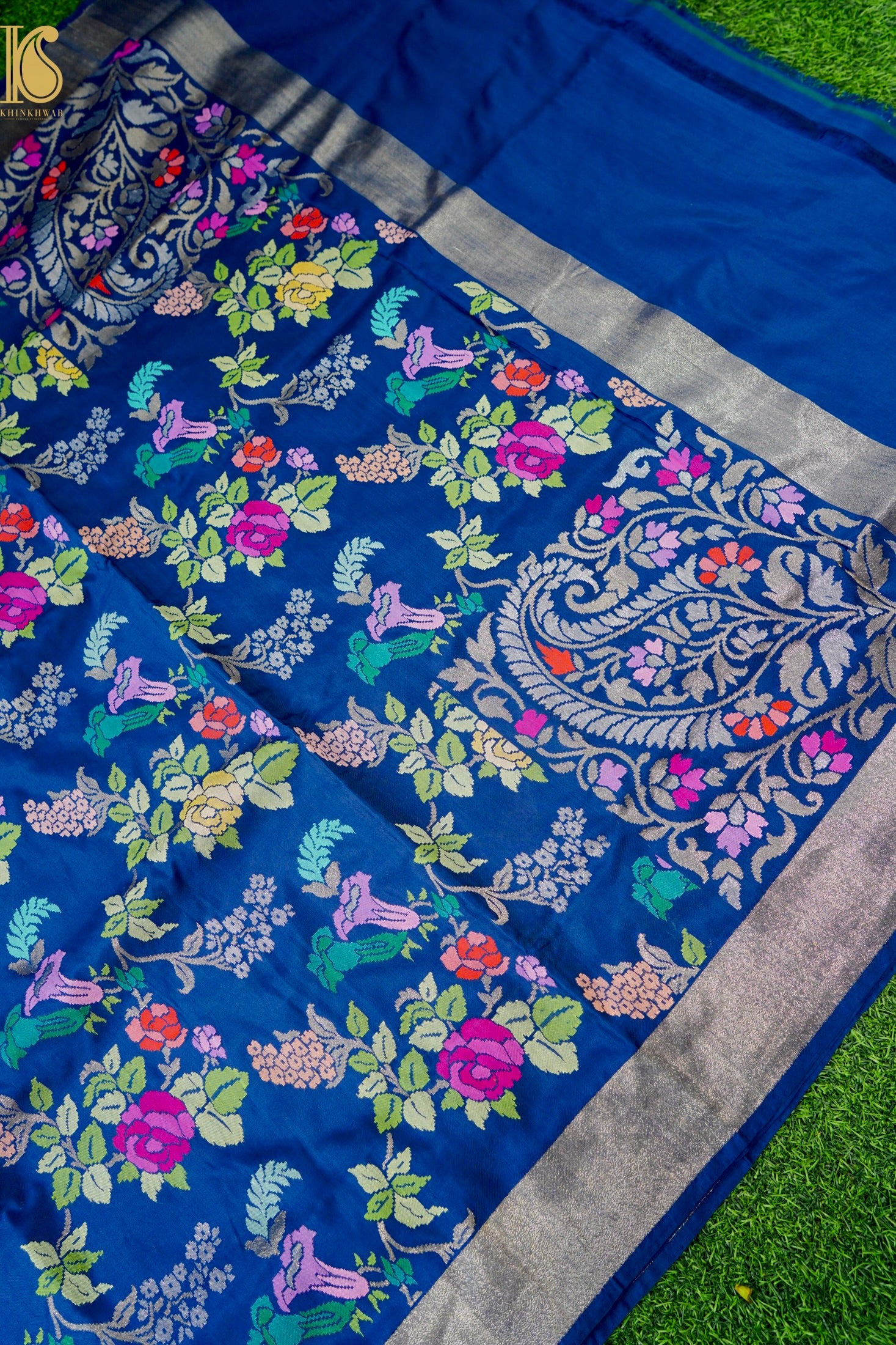Neelambari Handloom Banarasi Silk Real Silver Zari Jamdani Saree