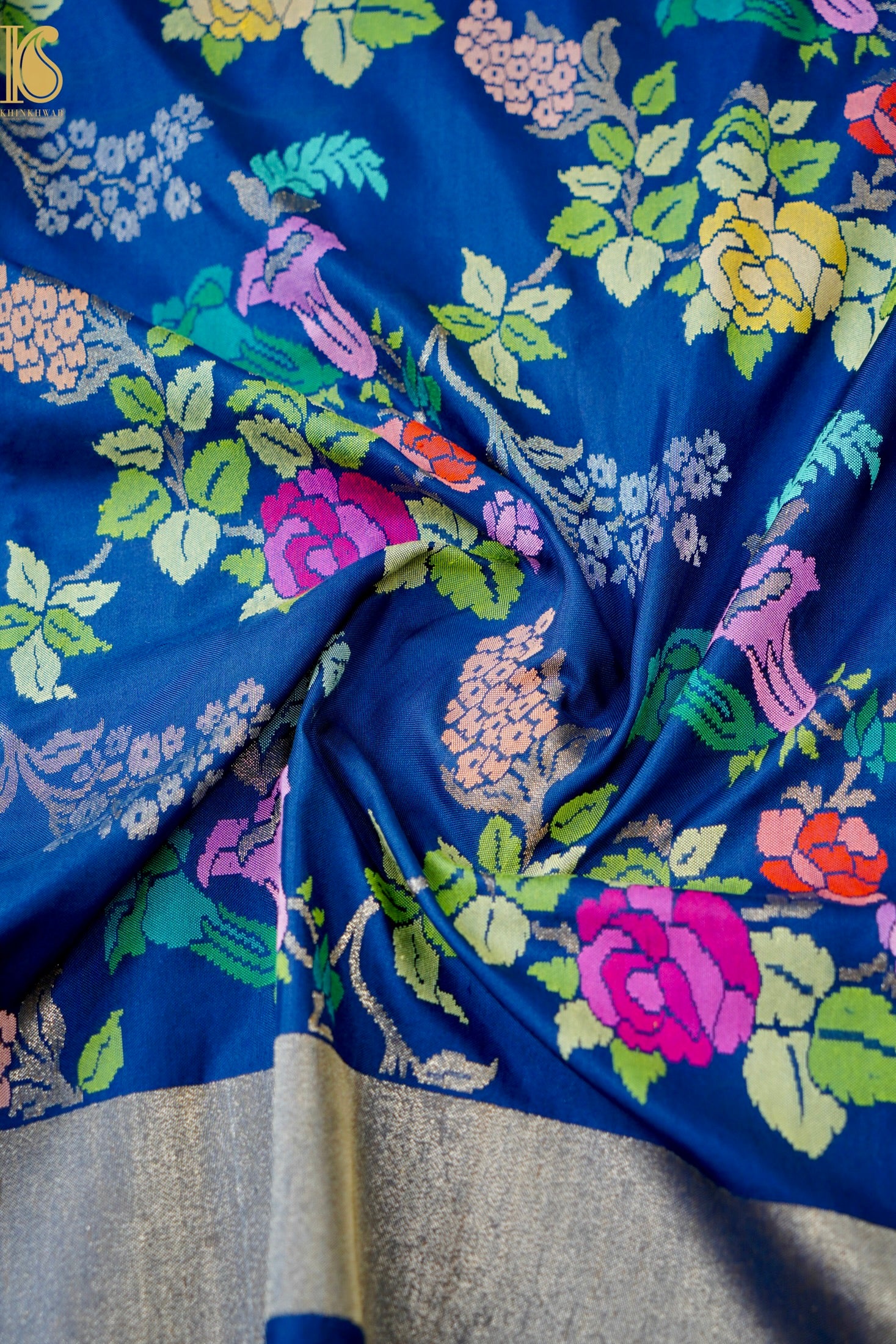 Neelambari Handloom Banarasi Silk Real Silver Zari Jamdani Saree