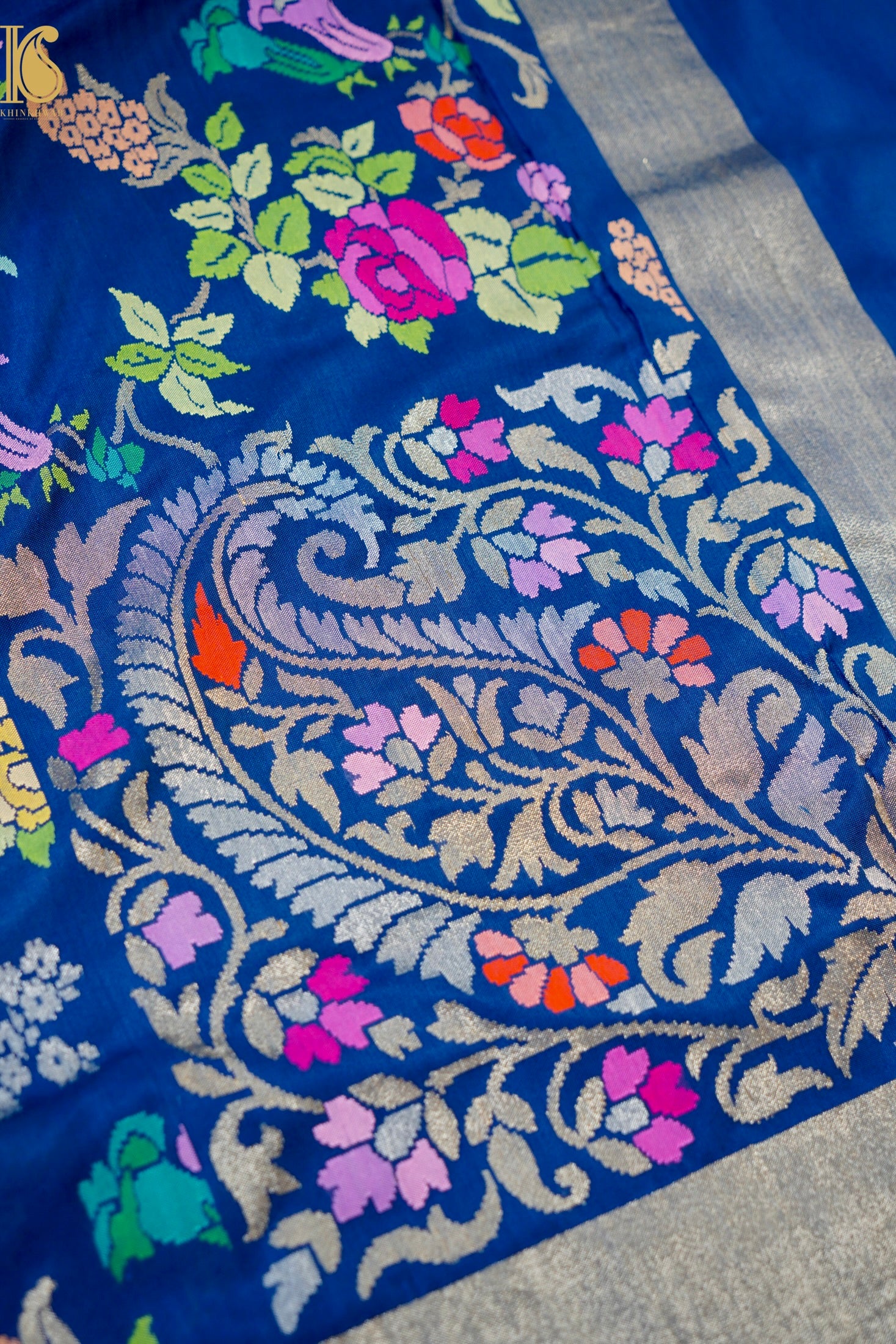 Neelambari Handloom Banarasi Silk Real Silver Zari Jamdani Saree