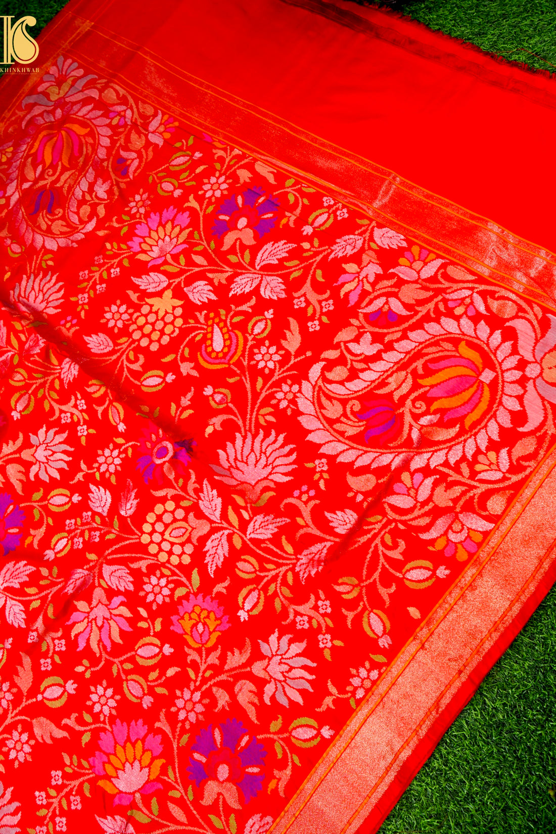 Rakhtambari Handloom Banarasi Silk Real Silver Zari Jamdani Saree