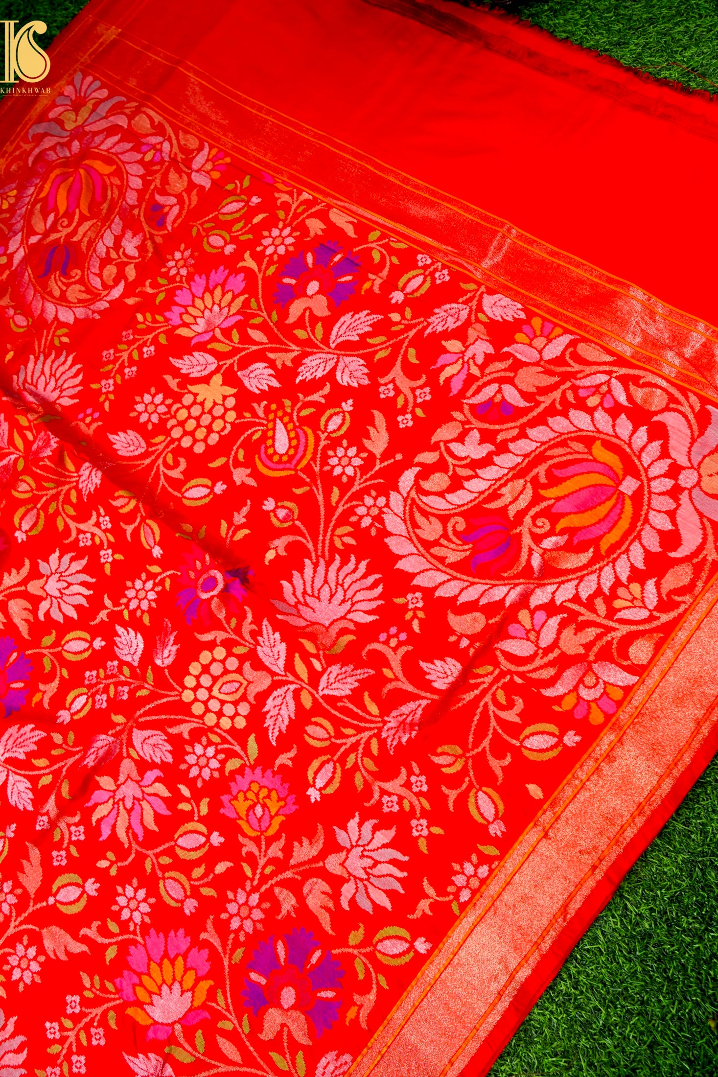 Rakhtambari Handloom Banarasi Silk Real Silver Zari Jamdani Saree