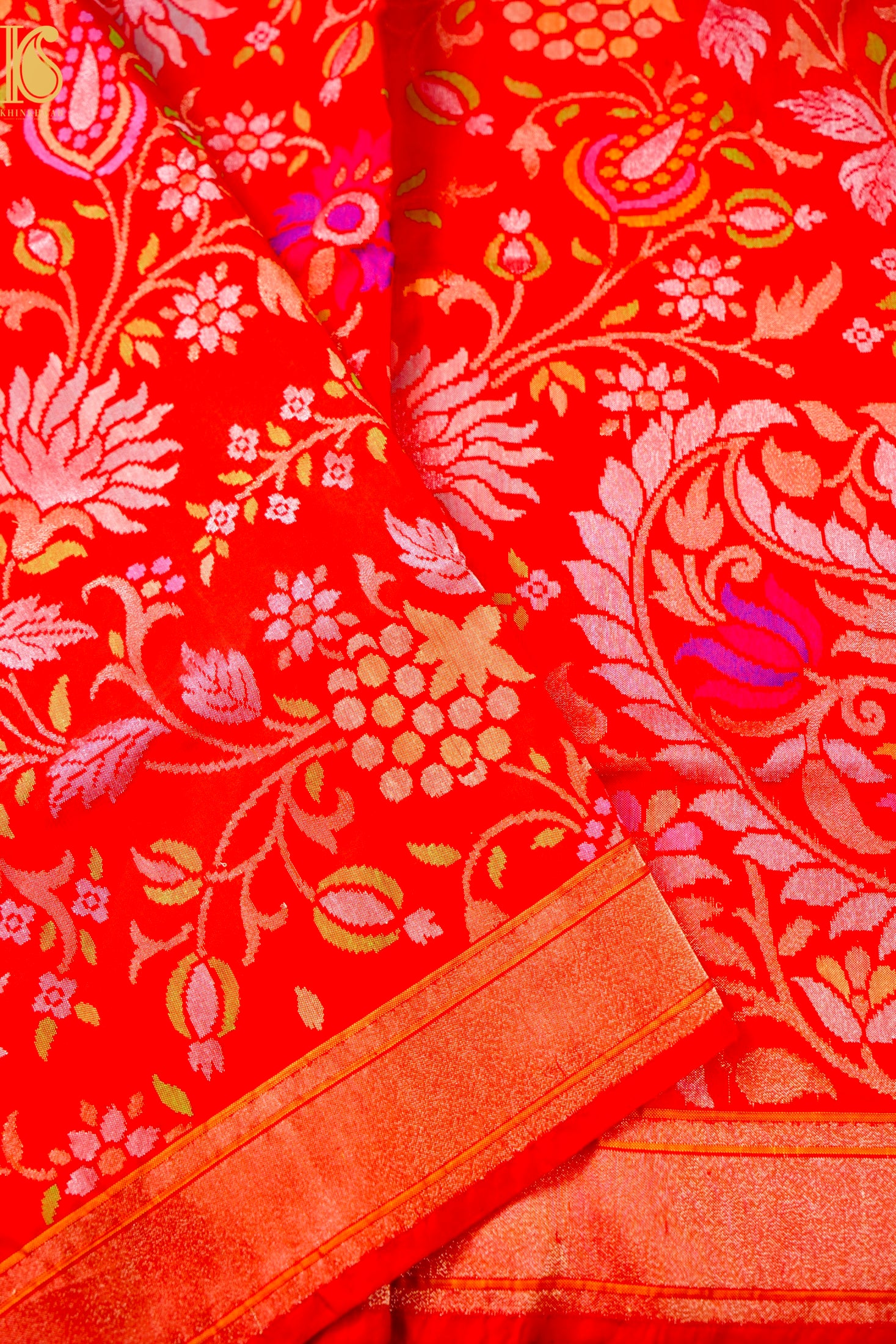 Rakhtambari Handloom Banarasi Silk Real Silver Zari Jamdani Saree