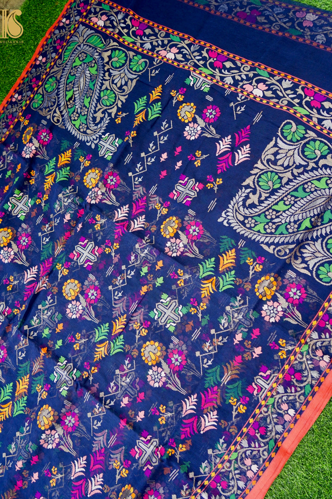 Neelambari Handloom Banarasi Real Silver Zari Cotton Saree