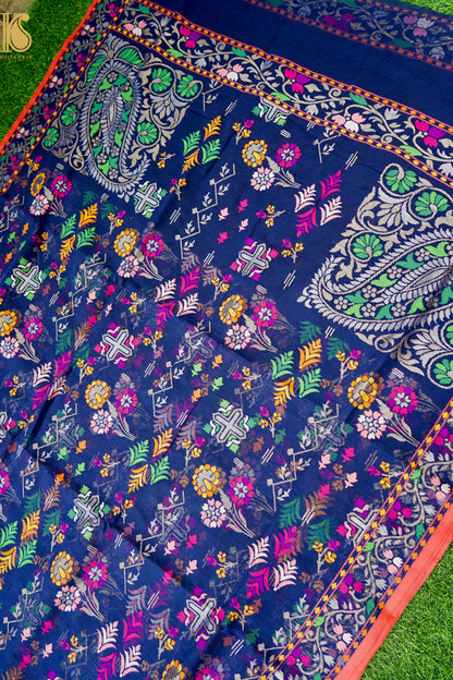 Neelambari Handloom Banarasi Real Silver Zari Cotton Saree