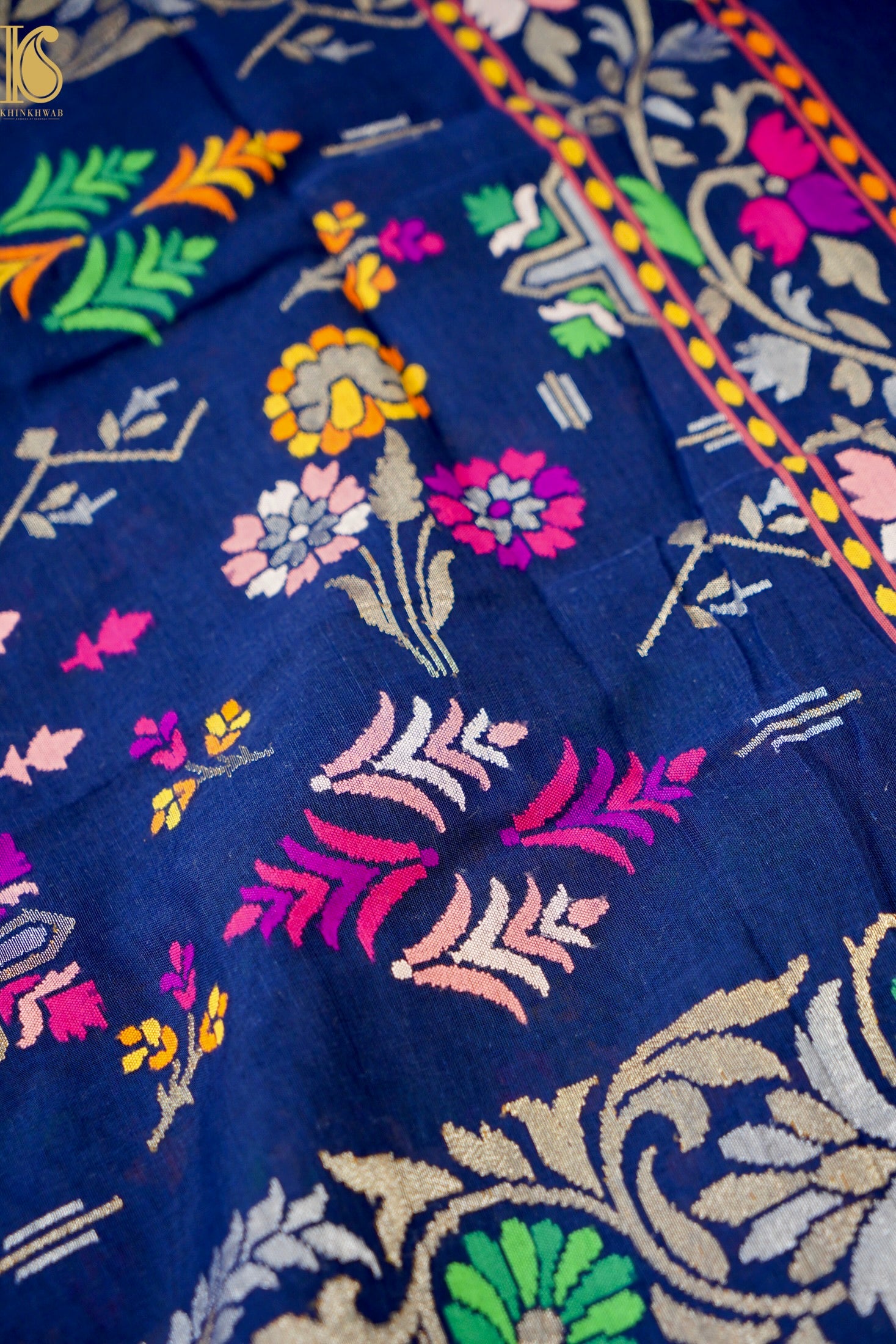 Neelambari Handloom Banarasi Real Silver Zari Cotton Saree