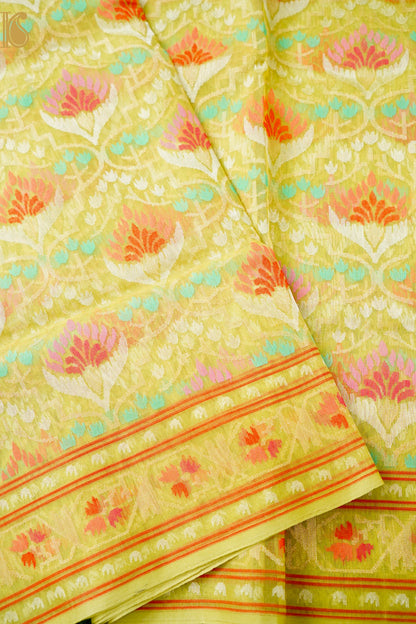 Handloom Banarasi Real Silver Zari Kora by Cotton Saree