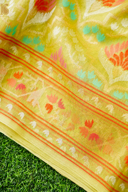 Handloom Banarasi Real Silver Zari Kora by Cotton Saree