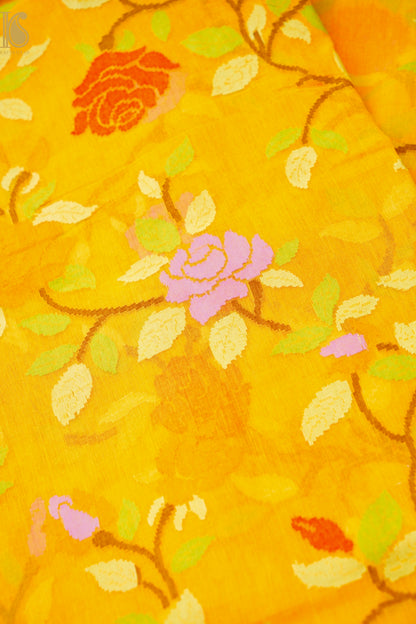 Pitambari Handloom Banarasi Real Silver Zari Cotton Saree
