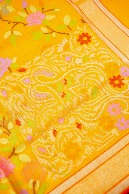 Pitambari Handloom Banarasi Real Silver Zari Cotton Saree