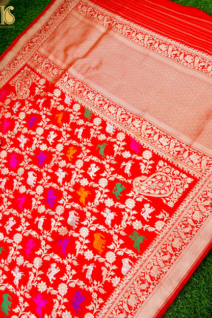 Handwoven Banarasi Katan Silk Kadwa Shikargah Saree