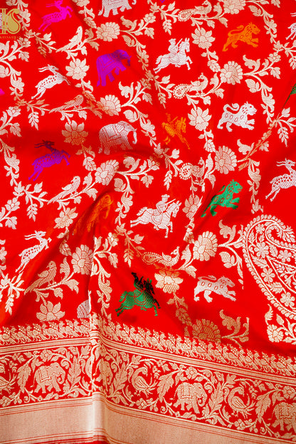 Handwoven Banarasi Katan Silk Kadwa Shikargah Saree