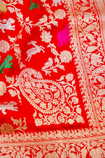 Handwoven Banarasi Katan Silk Kadwa Shikargah Saree