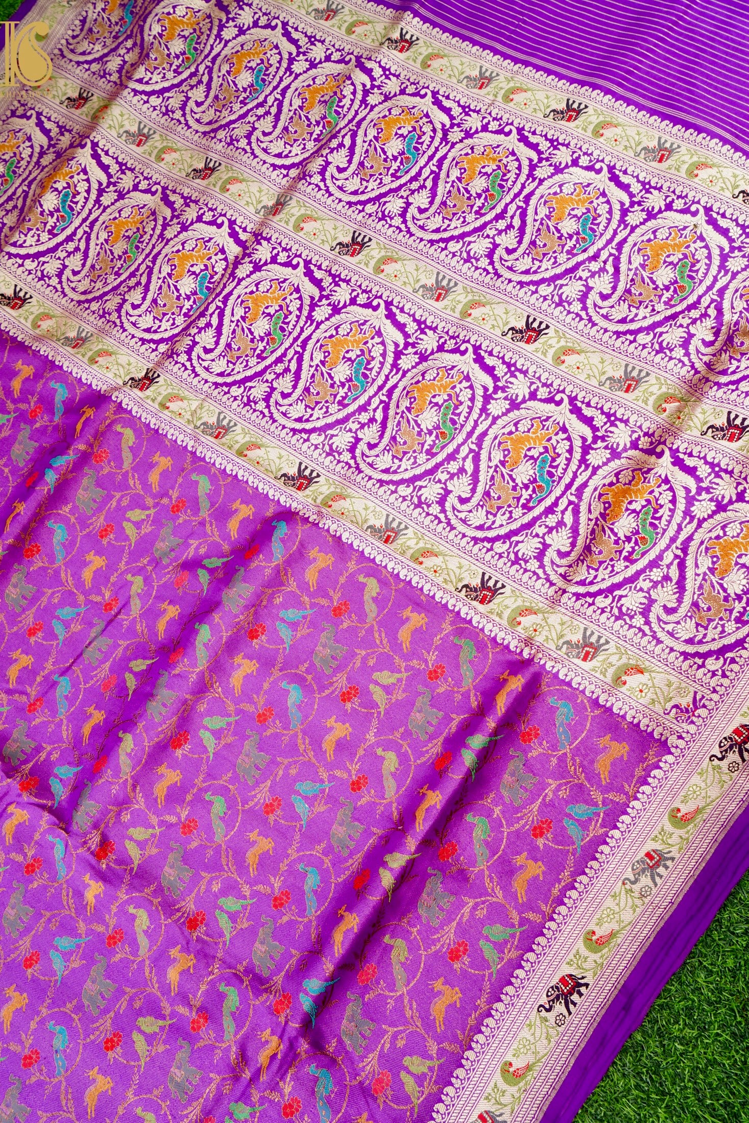 Handwoven Banarasi Katan Silk Kadwa Shikargah Saree