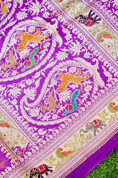 Handwoven Banarasi Katan Silk Kadwa Shikargah Saree