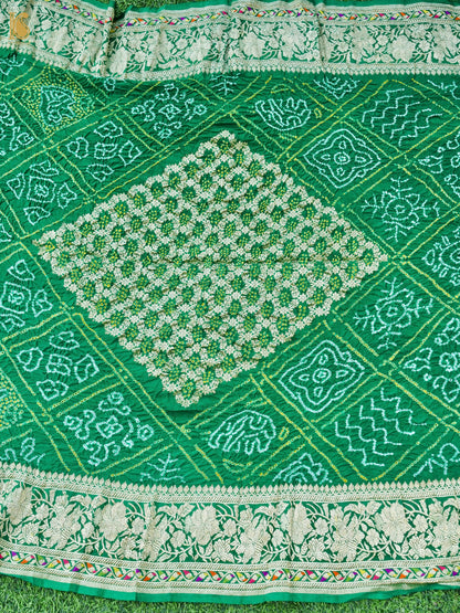 Georgette Banarasi Bandhani Diamond Jaal Dupatta in Bottle Green