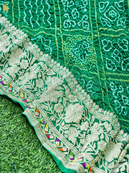 Georgette Banarasi Bandhani Diamond Jaal Dupatta in Bottle Green