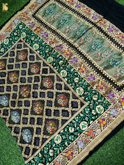 Georgette Banarasi Bandhani Floral Jaal Dupatta in Black