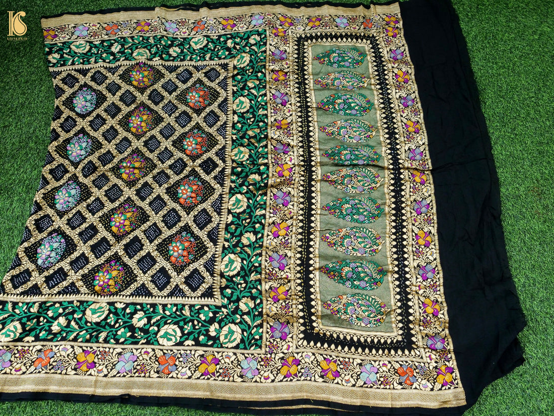 Georgette Banarasi Bandhani Floral Jaal Dupatta in Black