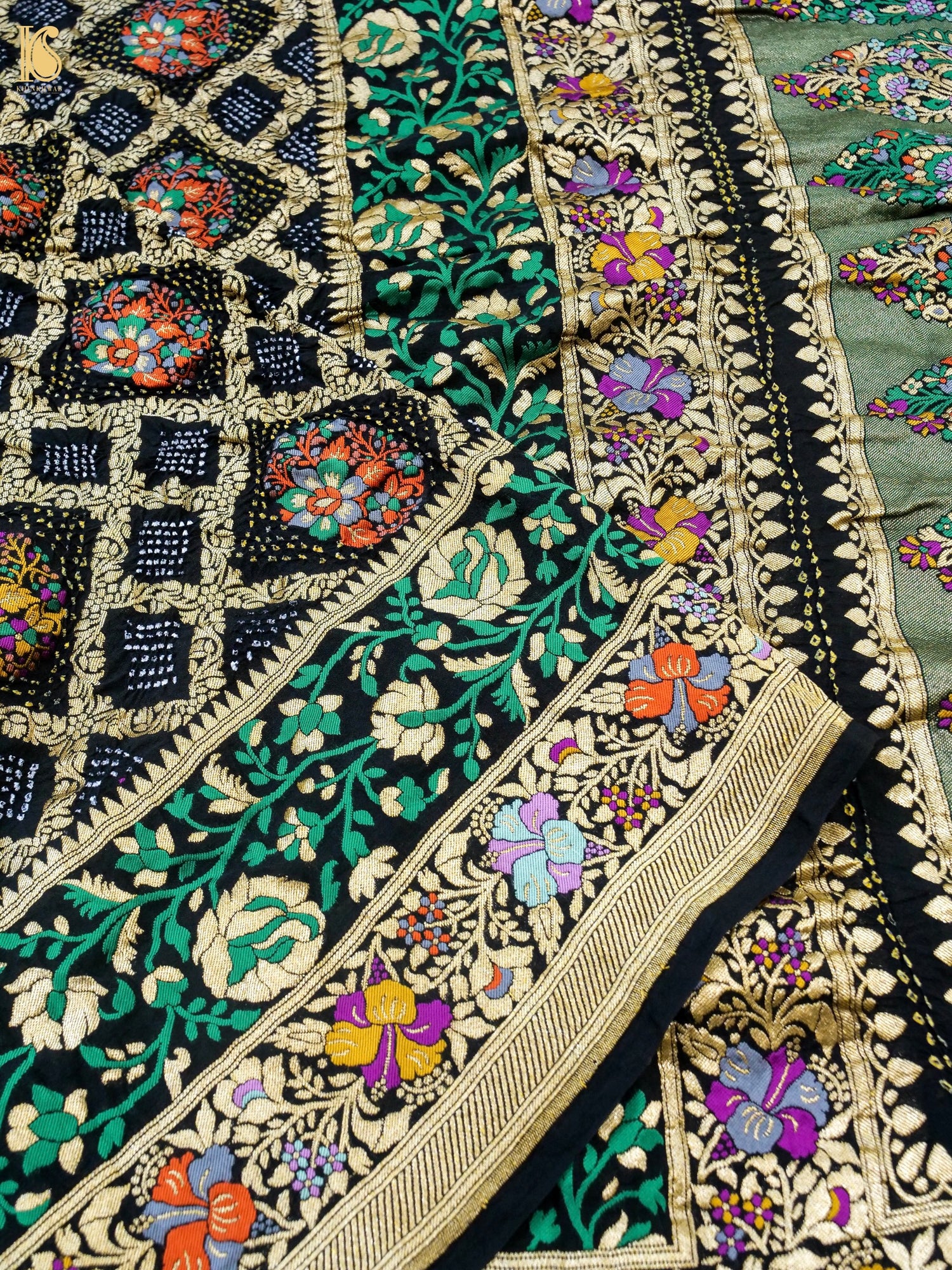 Georgette Banarasi Bandhani Floral Jaal Dupatta in Black