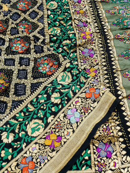 Georgette Banarasi Bandhani Floral Jaal Dupatta in Black