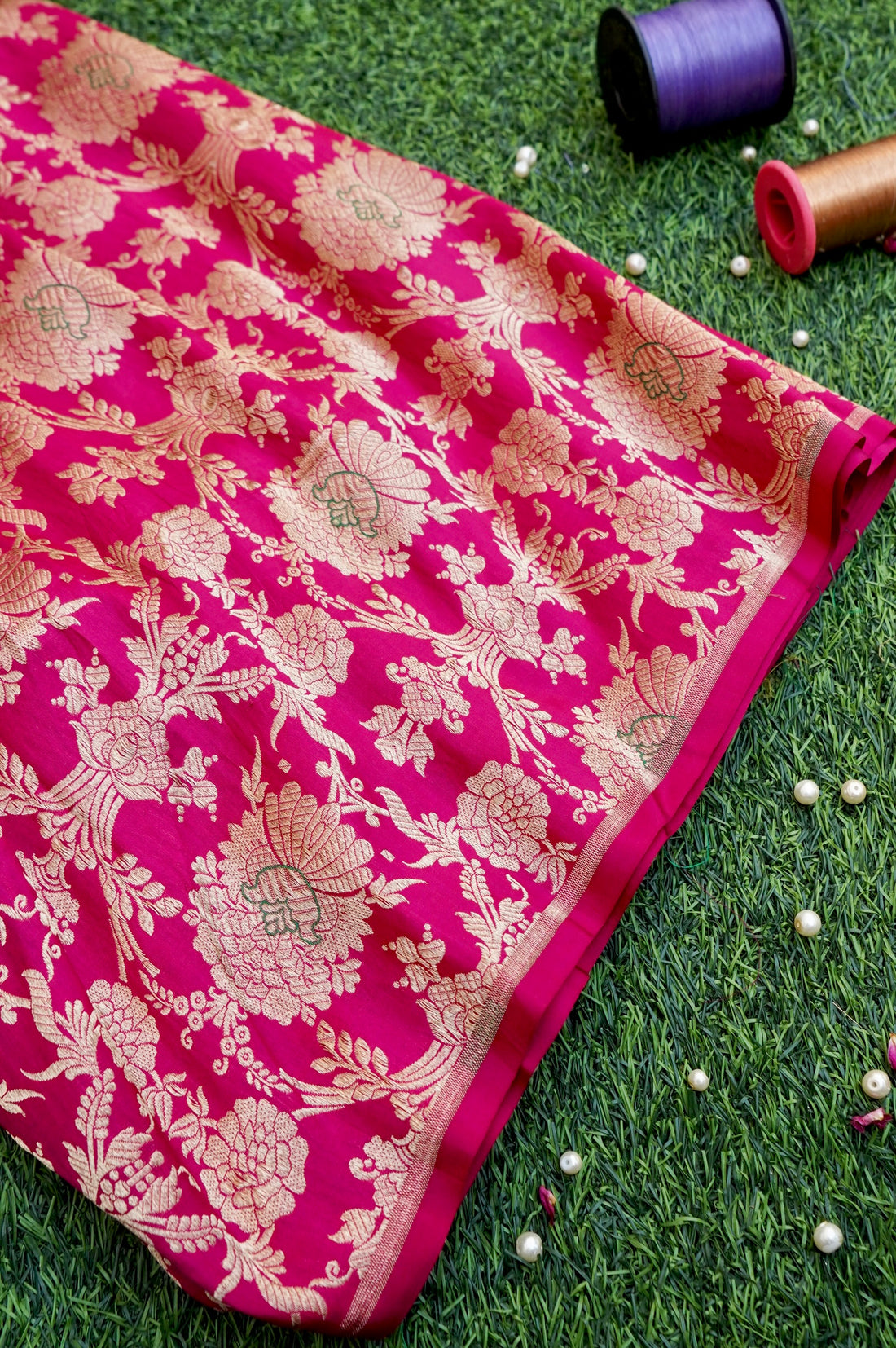 Pure Brocade Banarasi Mehraab Fabric in Pink - Khinkhwab