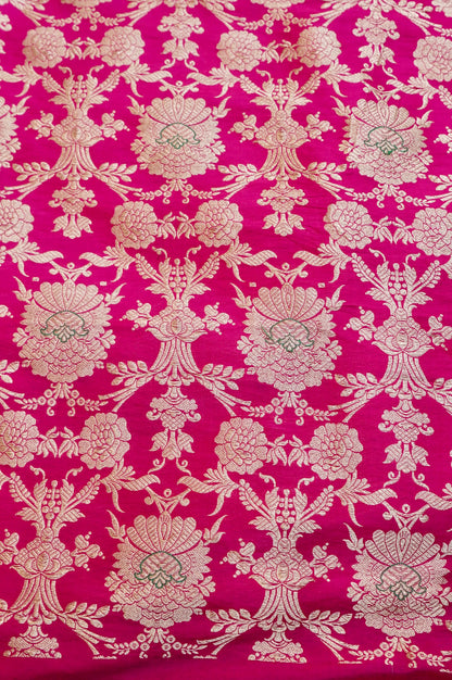 Pure Brocade Banarasi Mehraab Fabric in Pink - Khinkhwab