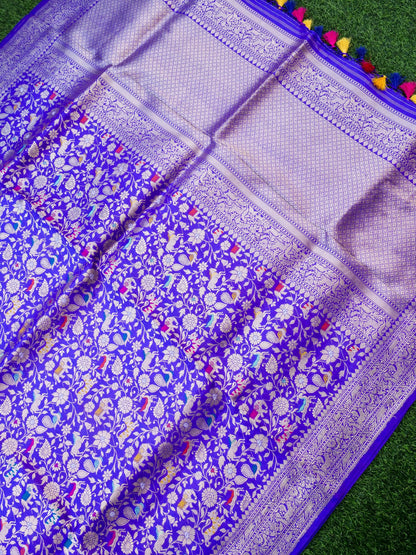 Handloom Banarasi Katan Shikargah Saree - Khinkhwab