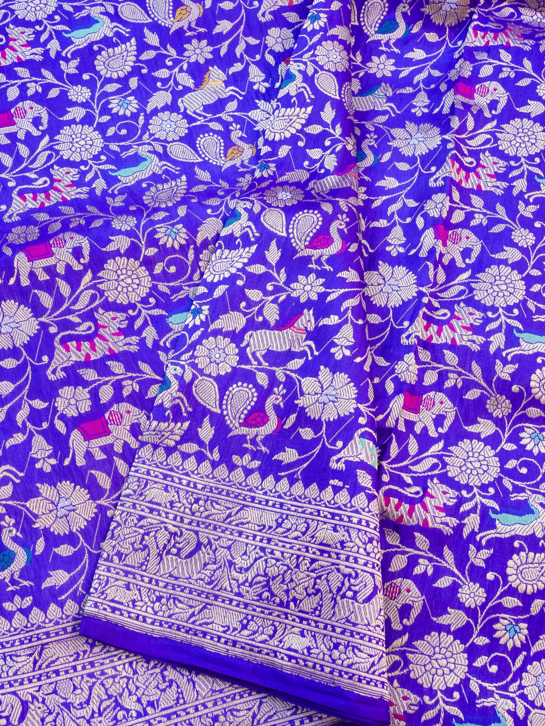 Handloom Banarasi Katan Shikargah Saree - Khinkhwab