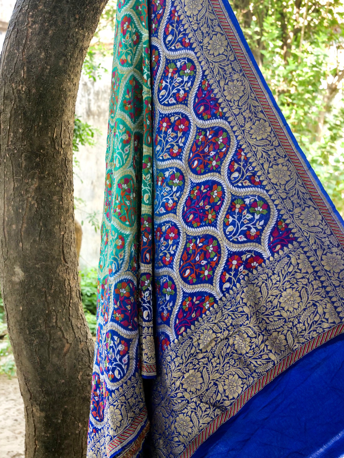 Georgette Banarasi Bandhani Meenakari Dupatta in Royal Blue Aqua