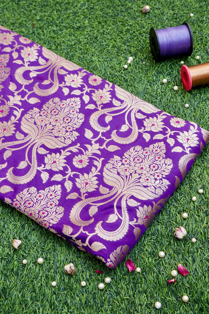 Pure Brocade Banarasi Guldaan Fabric in Purple - Khinkhwab