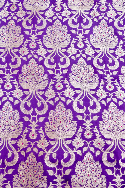 Pure Brocade Banarasi Guldaan Fabric in Purple - Khinkhwab