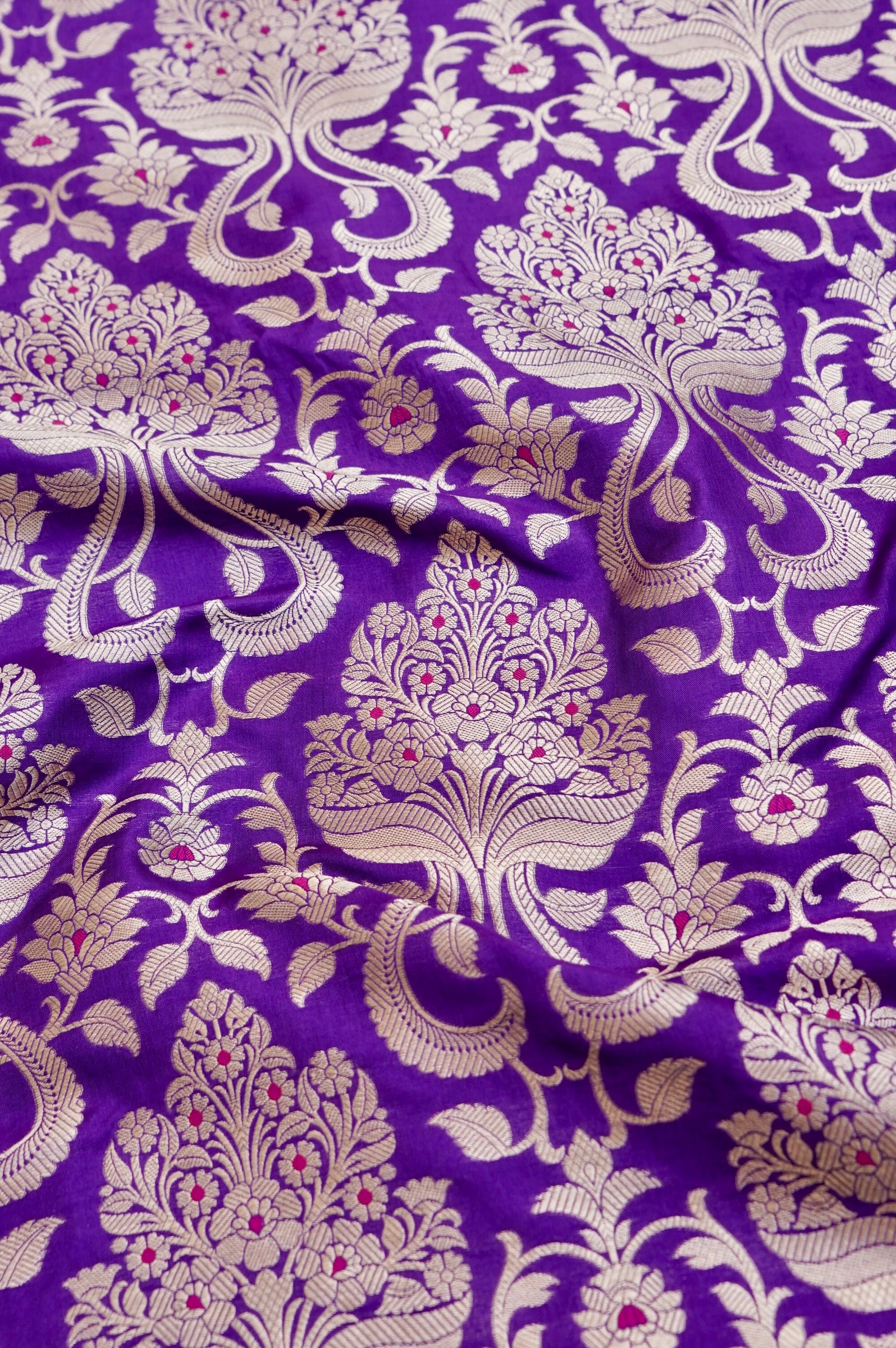 Pure Brocade Banarasi Guldaan Fabric in Purple - Khinkhwab