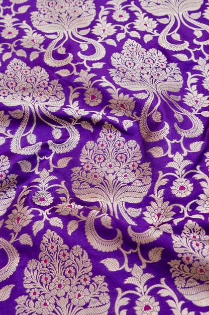Pure Brocade Banarasi Guldaan Fabric in Purple - Khinkhwab