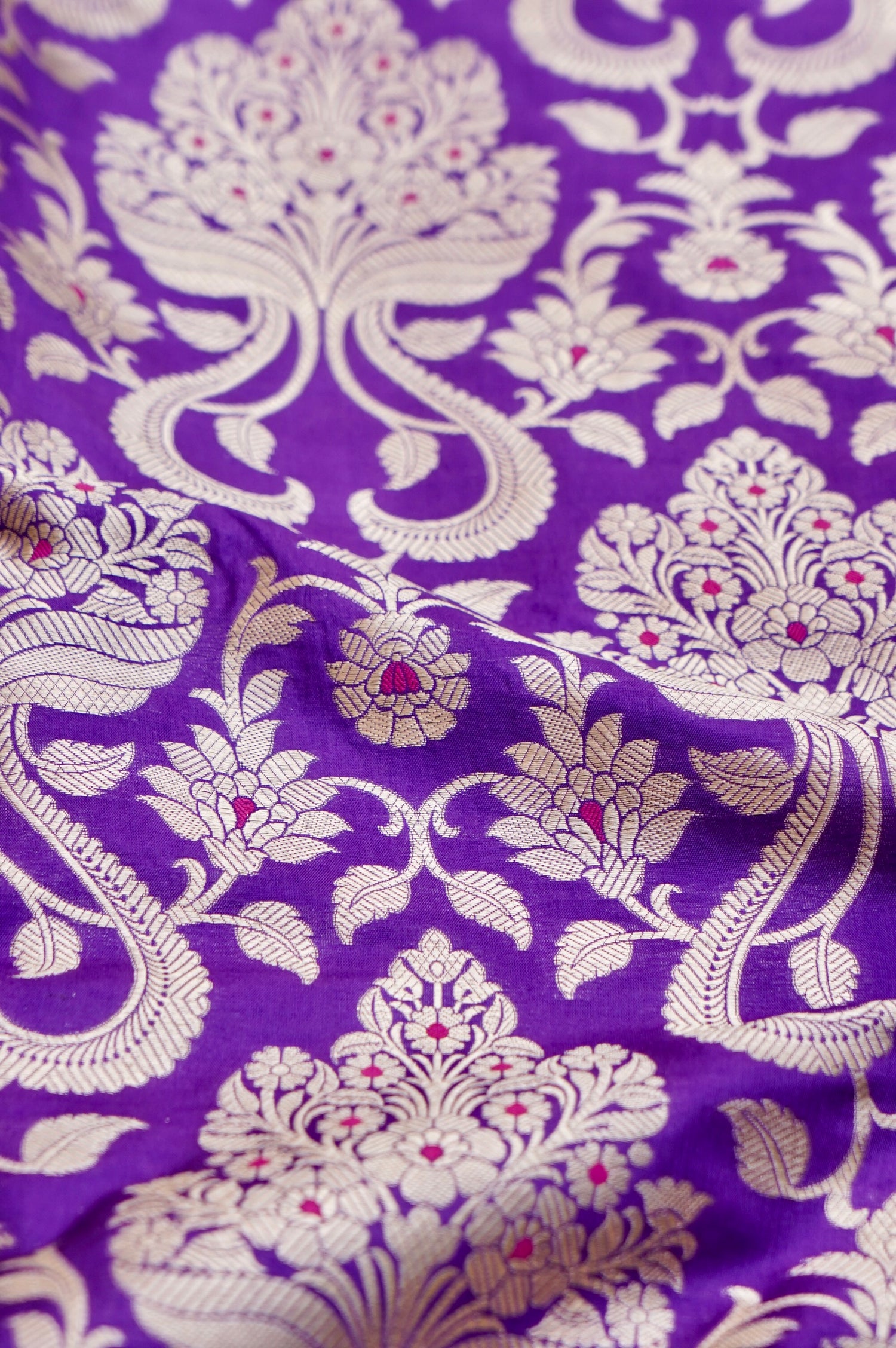 Pure Brocade Banarasi Guldaan Fabric in Purple - Khinkhwab